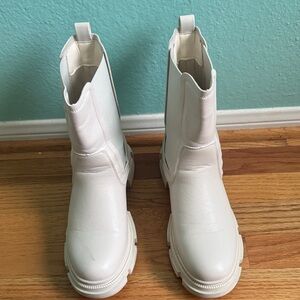 Women's White Chelsea Bootie with Chunky Sole